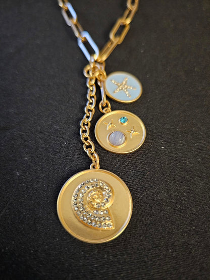 Stylish Gold Tommy Bahama Multi Charm Pendant Necklace with Semi-Precious Stones