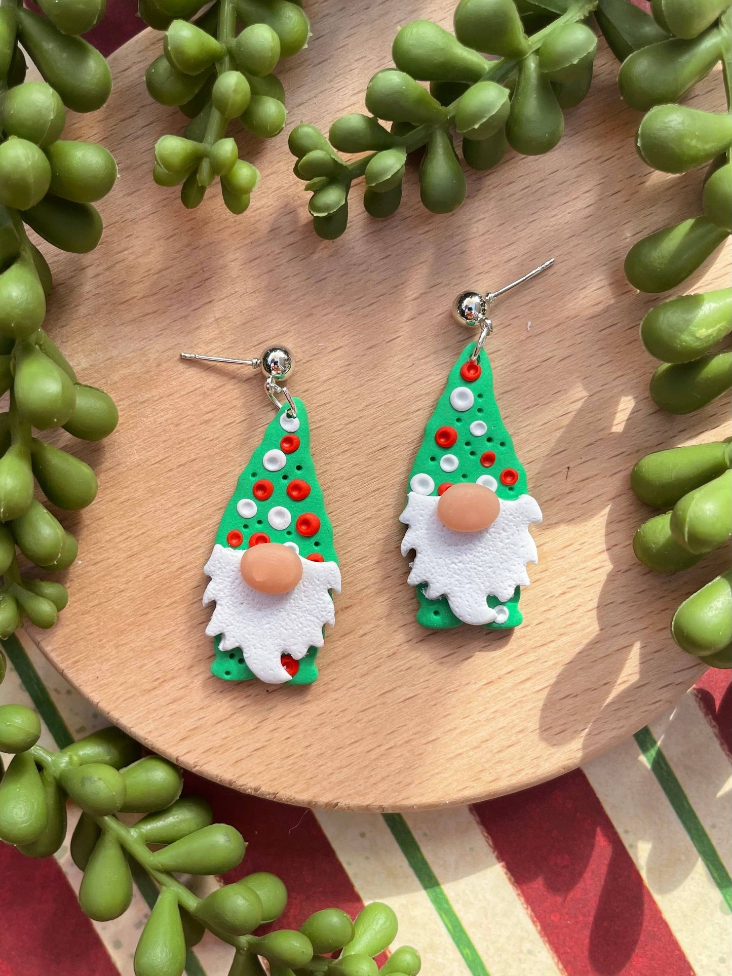 Cute Christmas gnome clay dangle earrings
