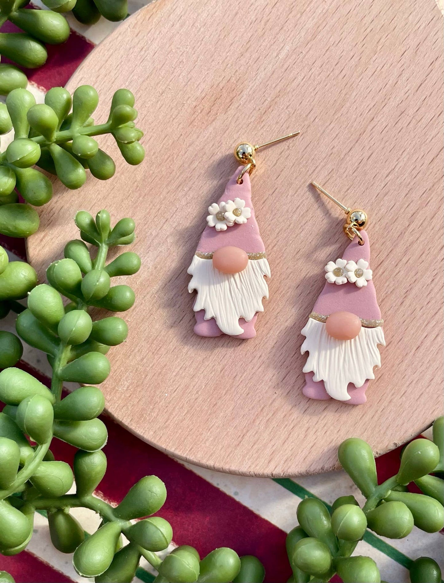 Cute Christmas gnome clay dangle earrings