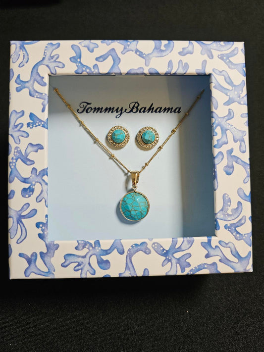 Tommy Bahama Turquoise Jewelry Set - Pendant Necklace & Earrings