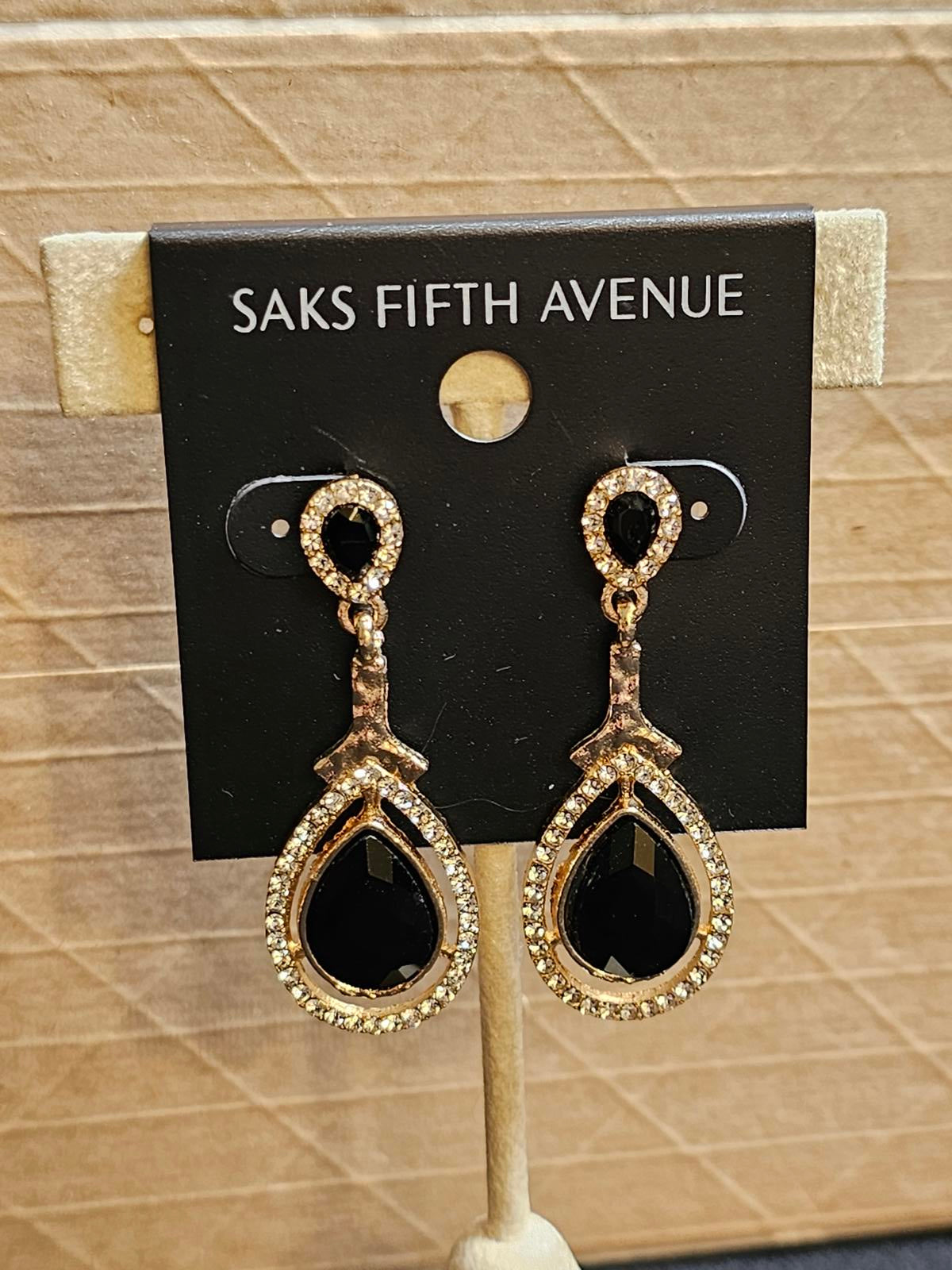 Saks Fifth Avenue Elegant Black Gemstone Earrings