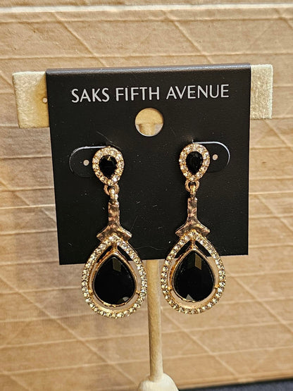 Saks Fifth Avenue Elegant Black Gemstone Earrings