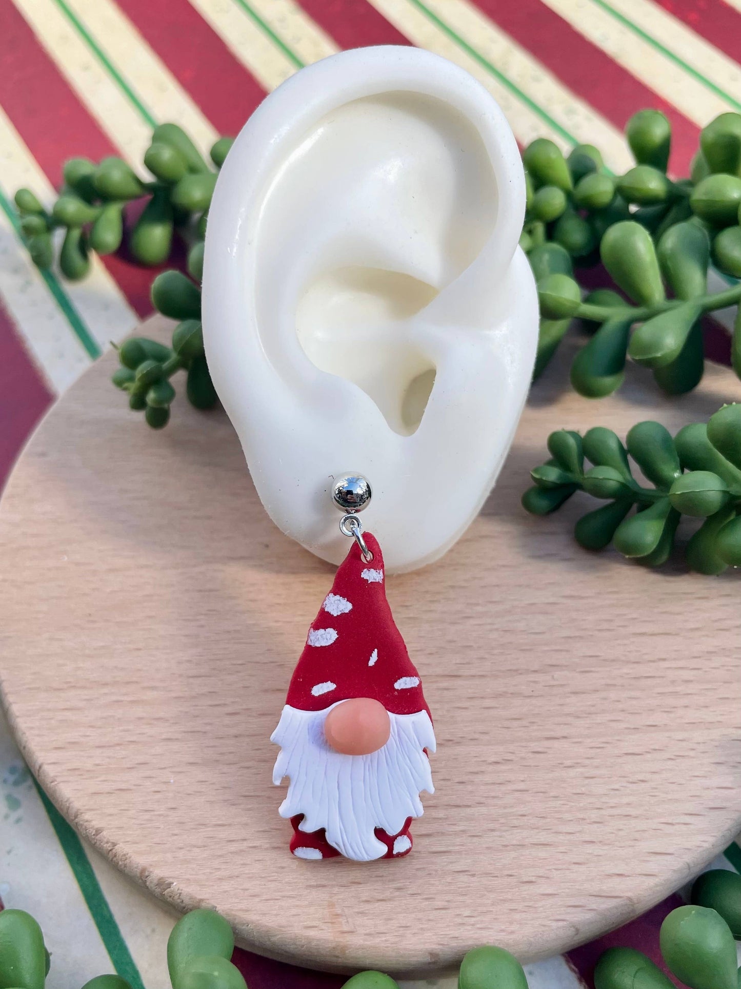 Cute Christmas gnome clay dangle earrings