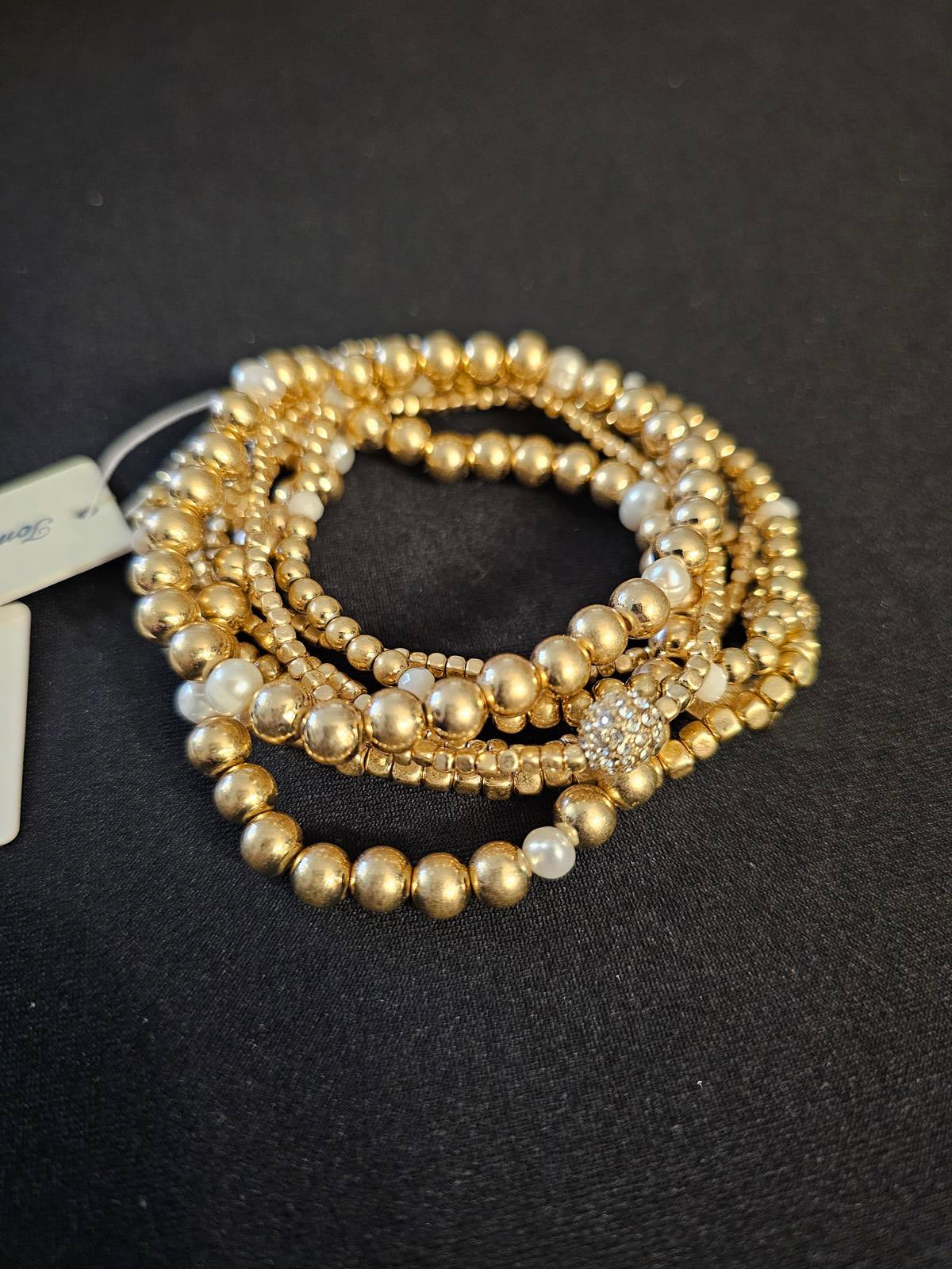 Elegant Tommy Bahama Gold and Pearl Stretch Bracelet Set