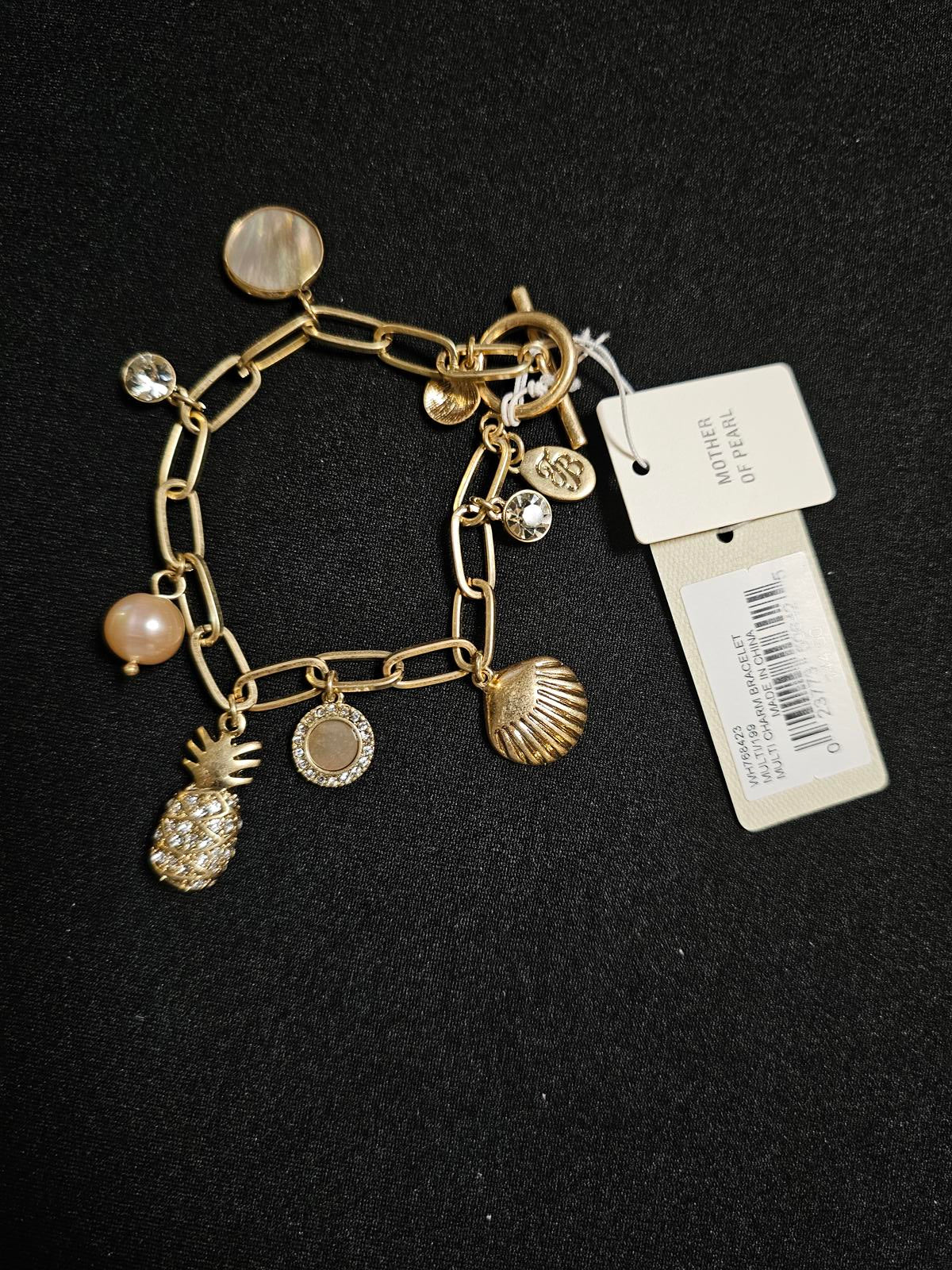 Tommy Bahama Gold Tone Charm Bracelet with Pineapple & Shells