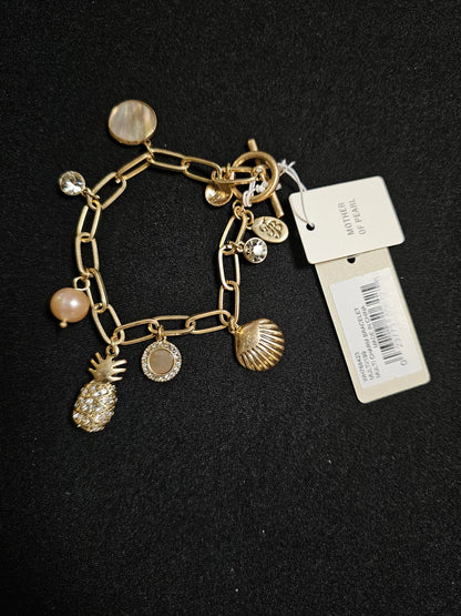 Tommy Bahama Gold Tone Charm Bracelet with Pineapple & Shells