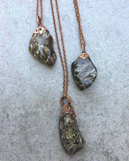 Fossil Turritella Agate Copper Electroformed Pendant