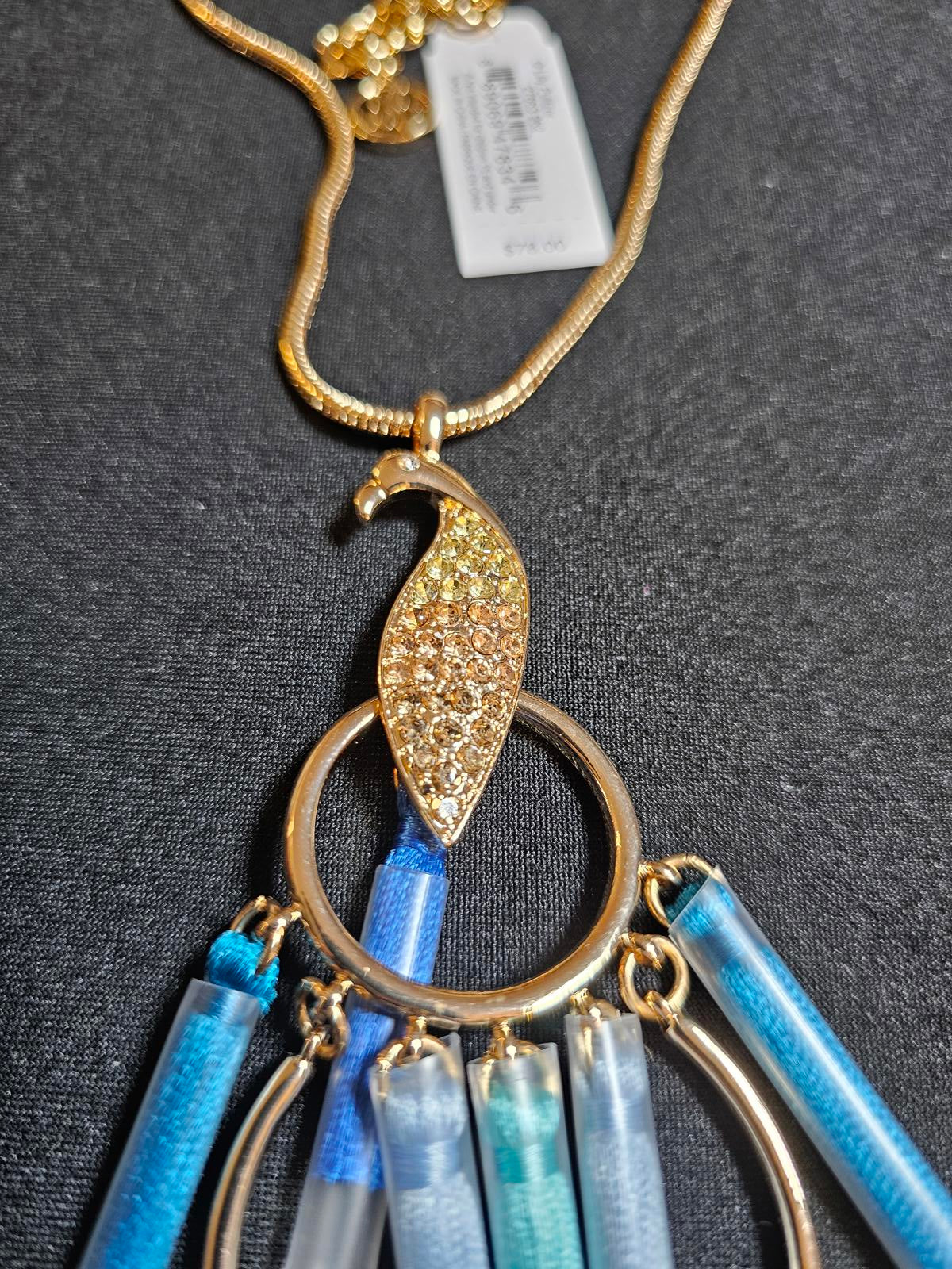 Elegant Blue Peacock Statement Tassle Necklace by Lilly Pulitizer