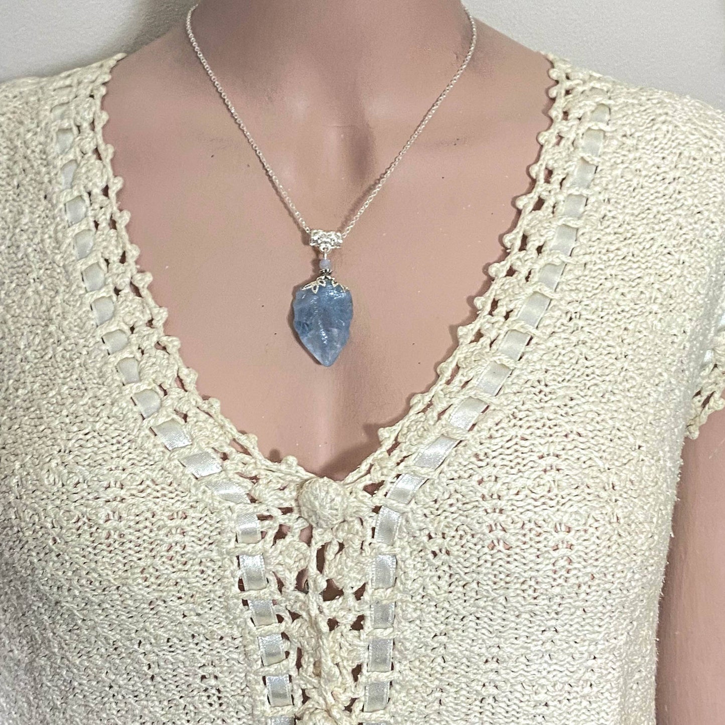 Raw Celestite Pendant, Angelic Communication Healing Energy