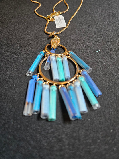 Elegant Blue Peacock Statement Tassle Necklace by Lilly Pulitizer
