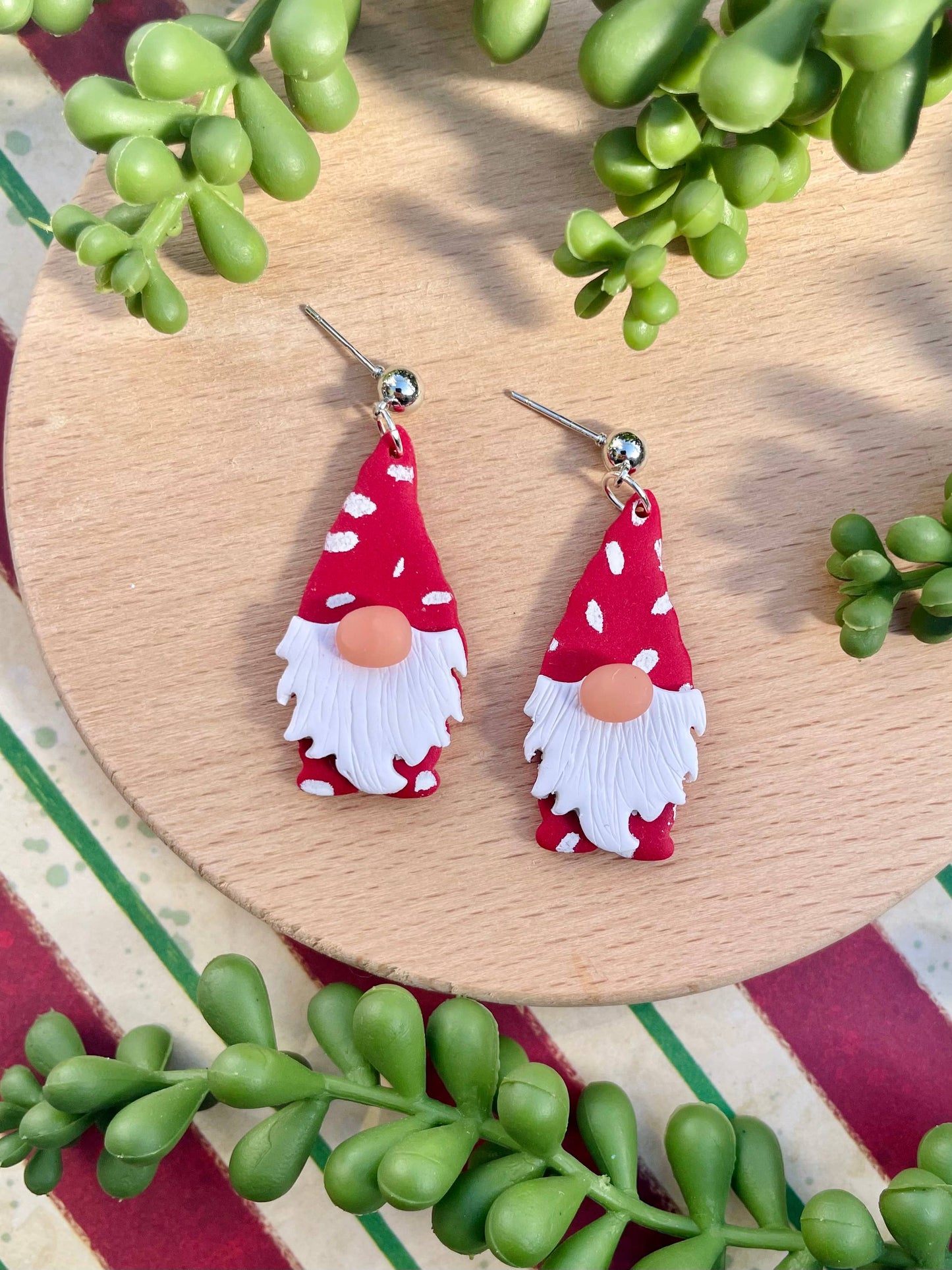 Cute Christmas gnome clay dangle earrings