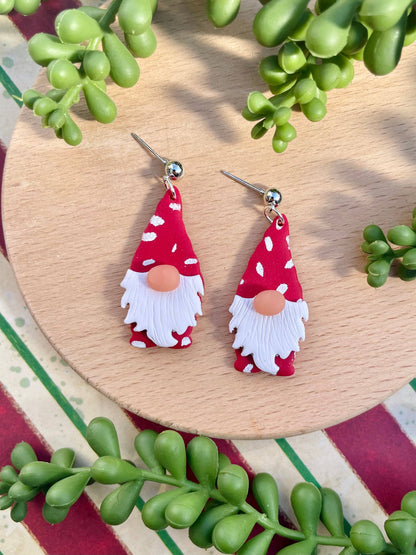 Cute Christmas gnome clay dangle earrings