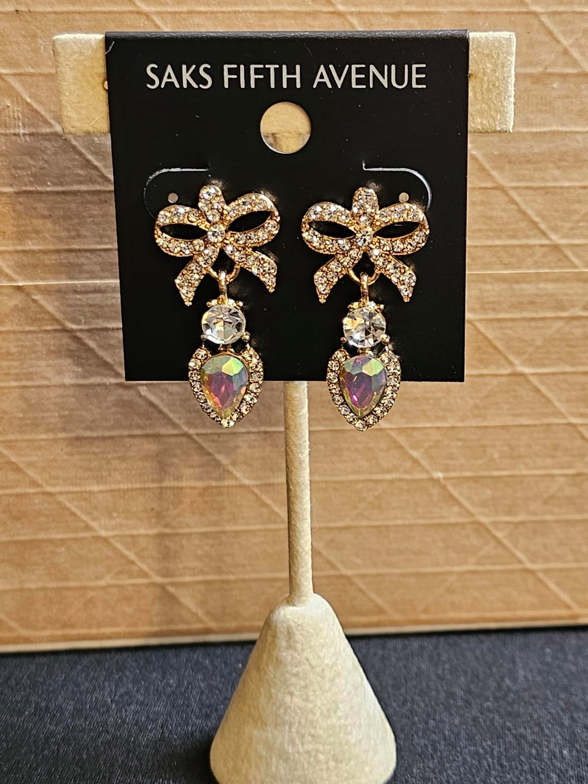Saks Fifth Avenue Elegant Bow Earrings with Crystal Accents