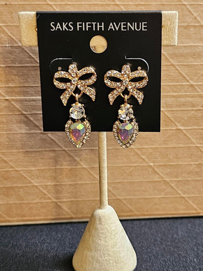 Saks Fifth Avenue Elegant Bow Earrings with Crystal Accents