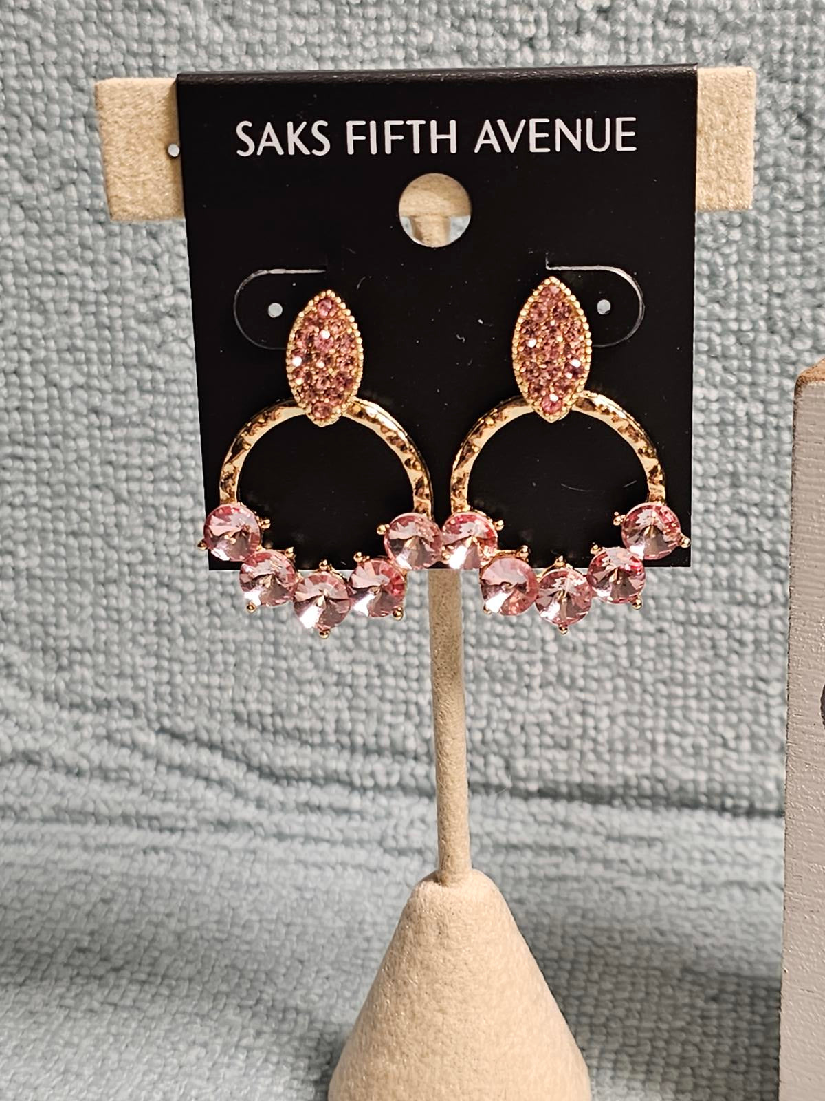 Elegant Pink Crystal Hoop Earrings by Saks Fifth Avenue