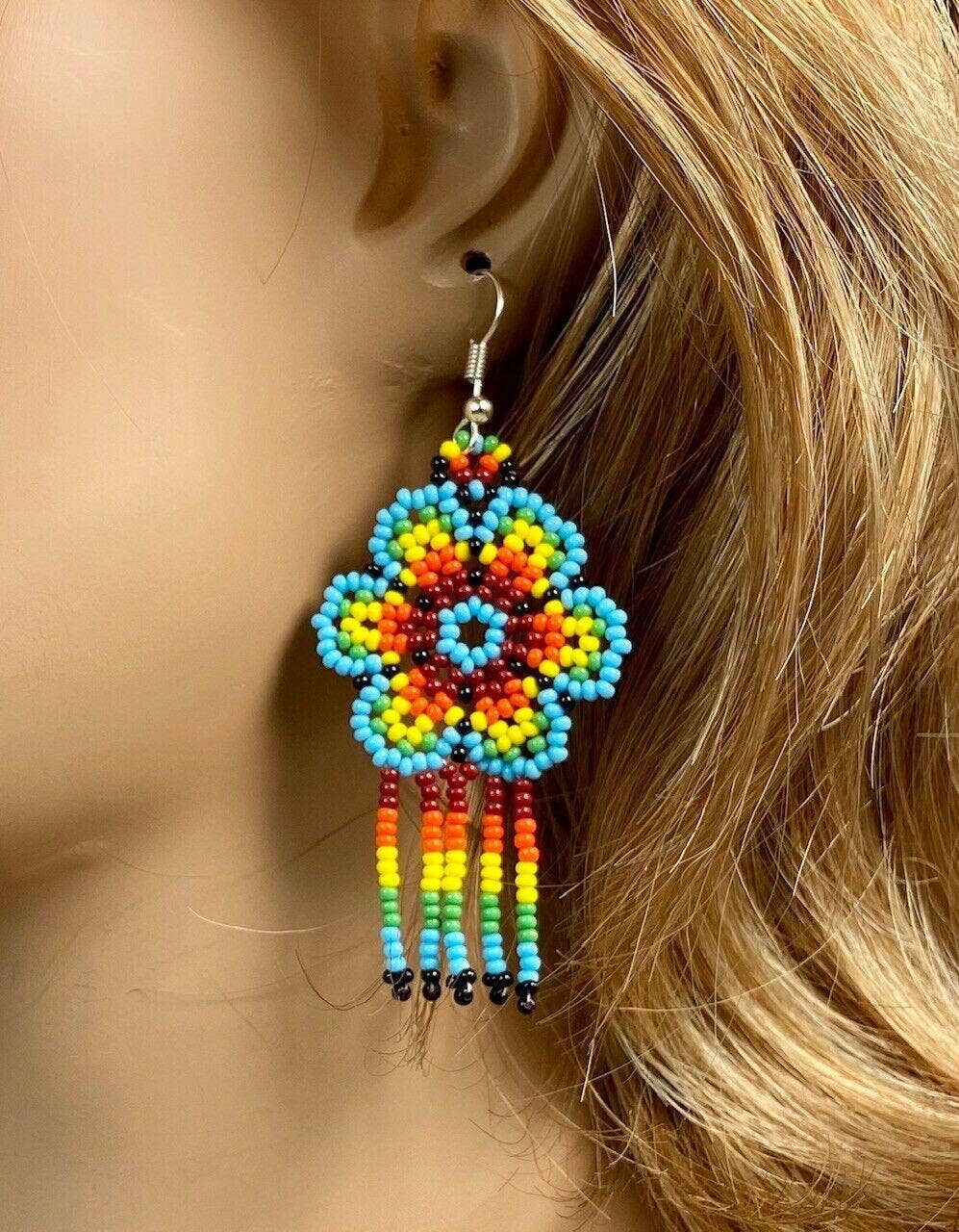 Native Style Handmade Ethnic Flower Turquoise Beaded Chandel