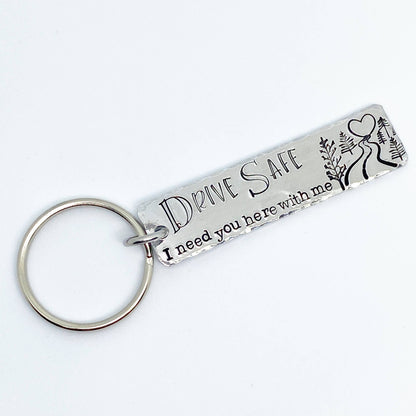 Drive Safely Hand-stamped Simple Tag Keychain