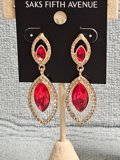 Saks Fifth Avenue Stunning Red Stone Earrings