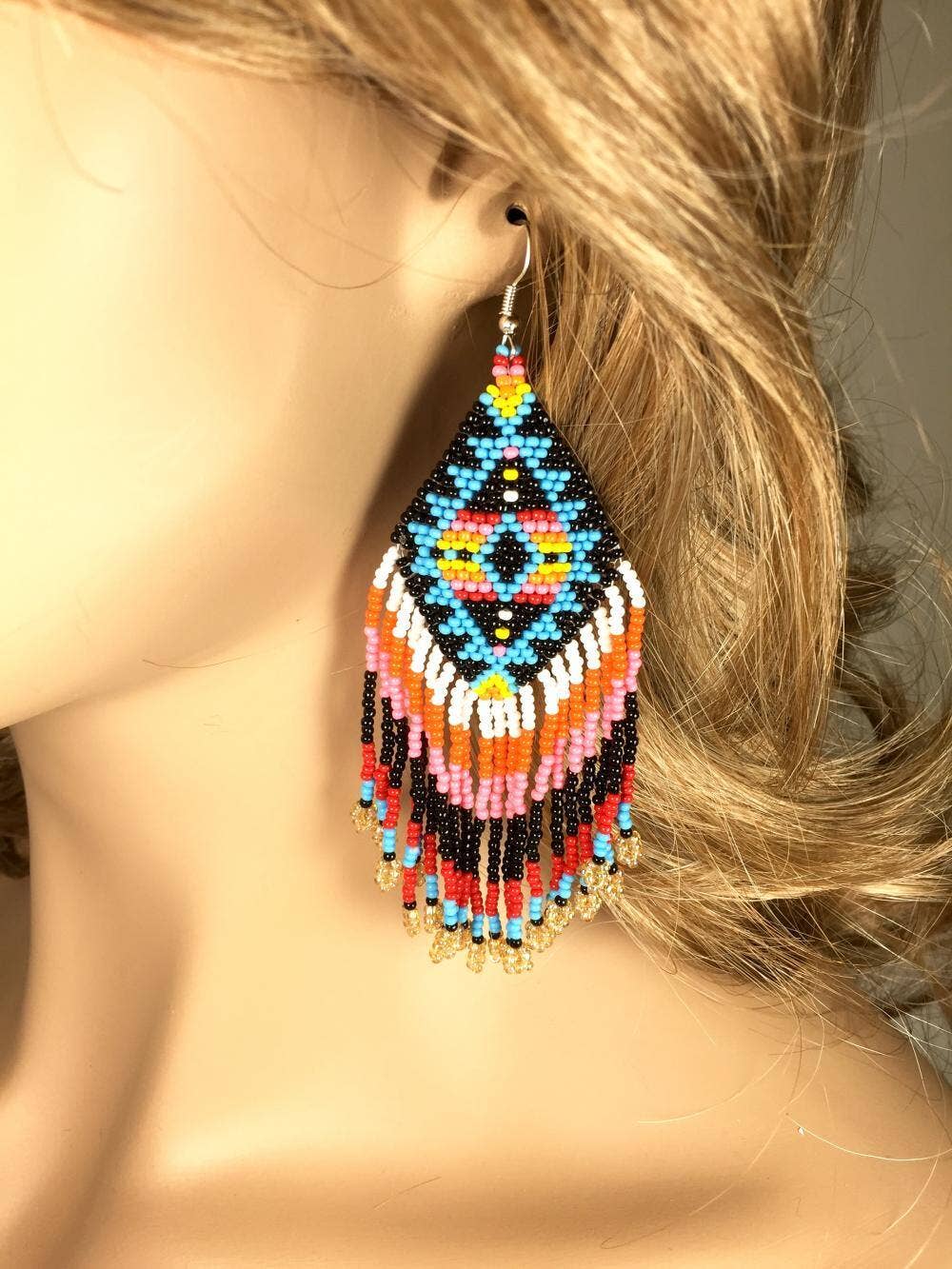 Multicolored Handmade Beaded Chandelier Earrings