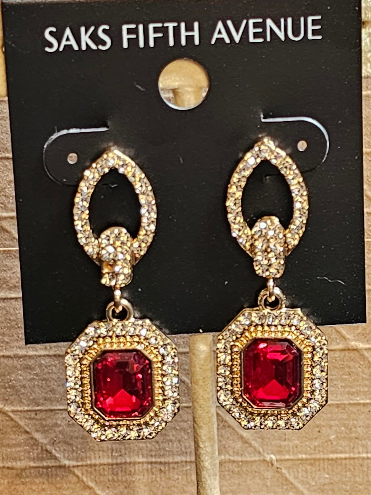 Saks Fifth Avenue Elegant Red Stone Earrings