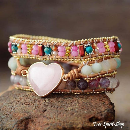 Rose Quartz Heart & Amazonite Wrap bracelet