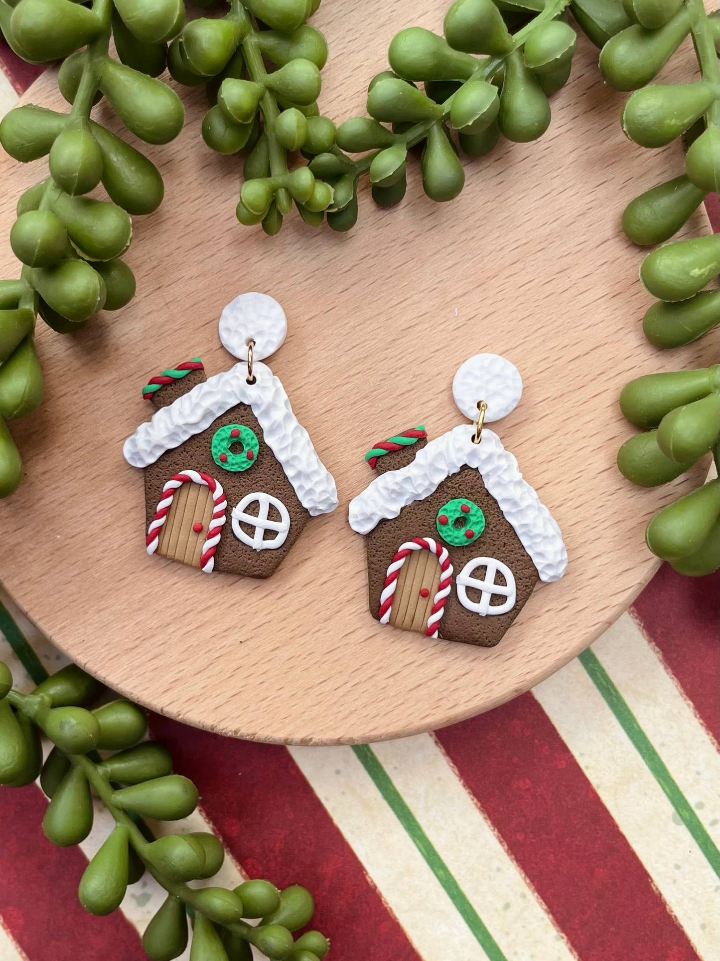 Gingerbread house Christmas clay dangle earring