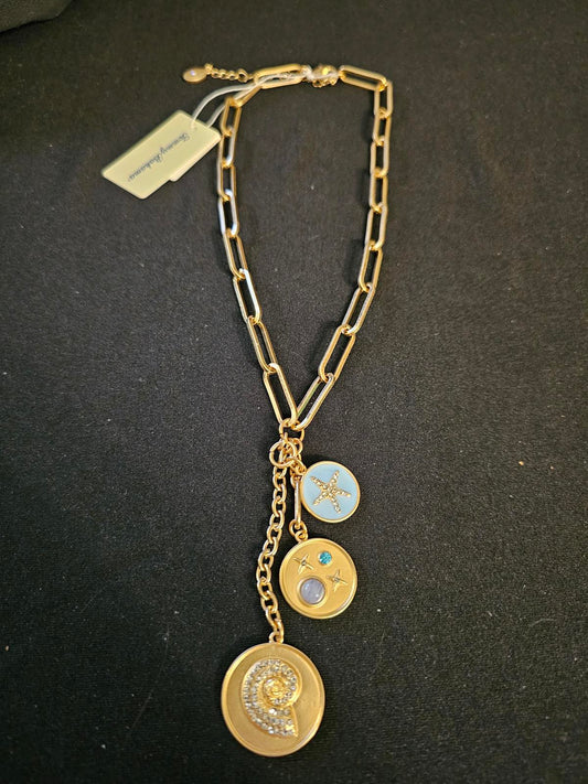 Stylish Gold Tommy Bahama Multi Charm Pendant Necklace with Semi-Precious Stones