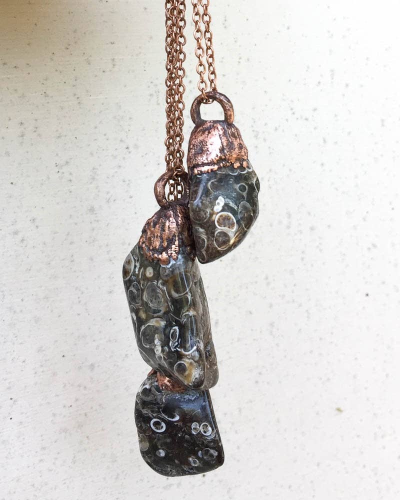 Fossil Turritella Agate Copper Electroformed Pendant