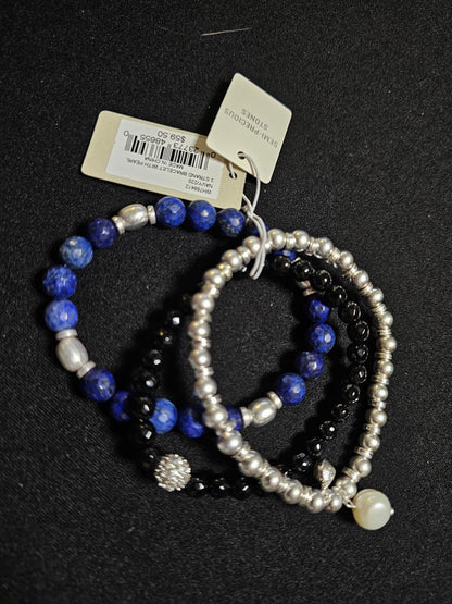 Elegant Lapis Lazuli & Silver Bracelets Set