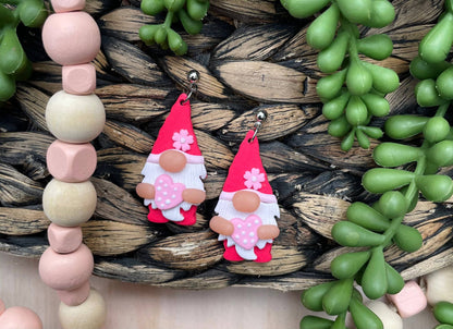 Valentines Day gnome clay dangle earrings