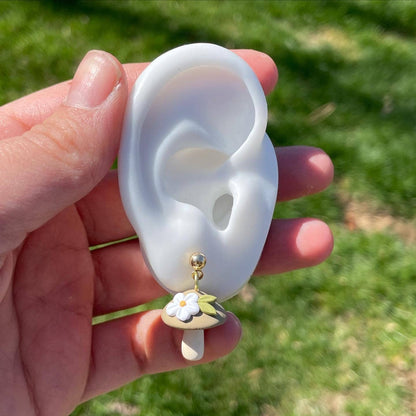 Floral mushroom clay dangle earrings