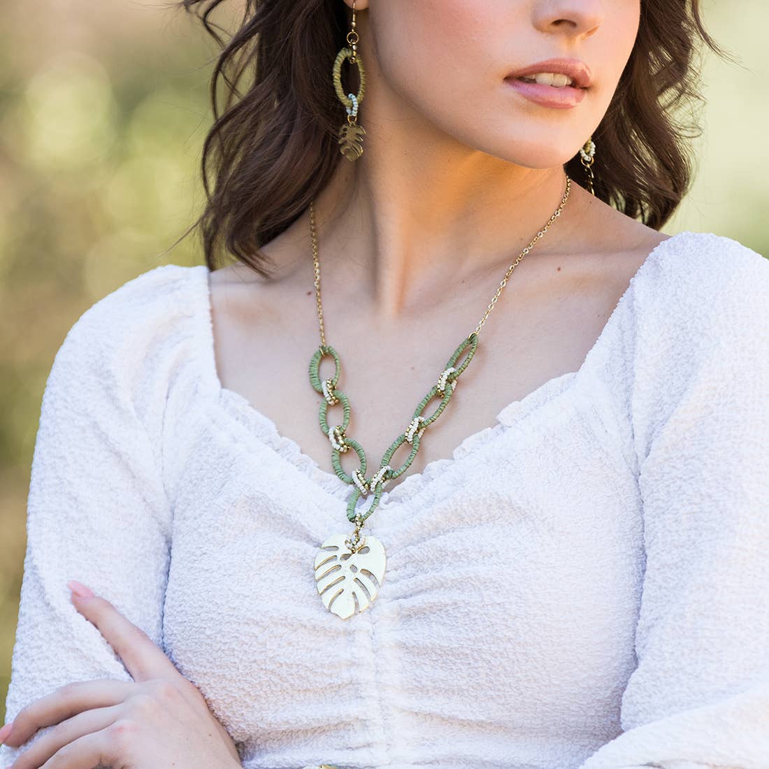 Sachi Calming Sage Collection Necklace - Monstera Leaf Charm