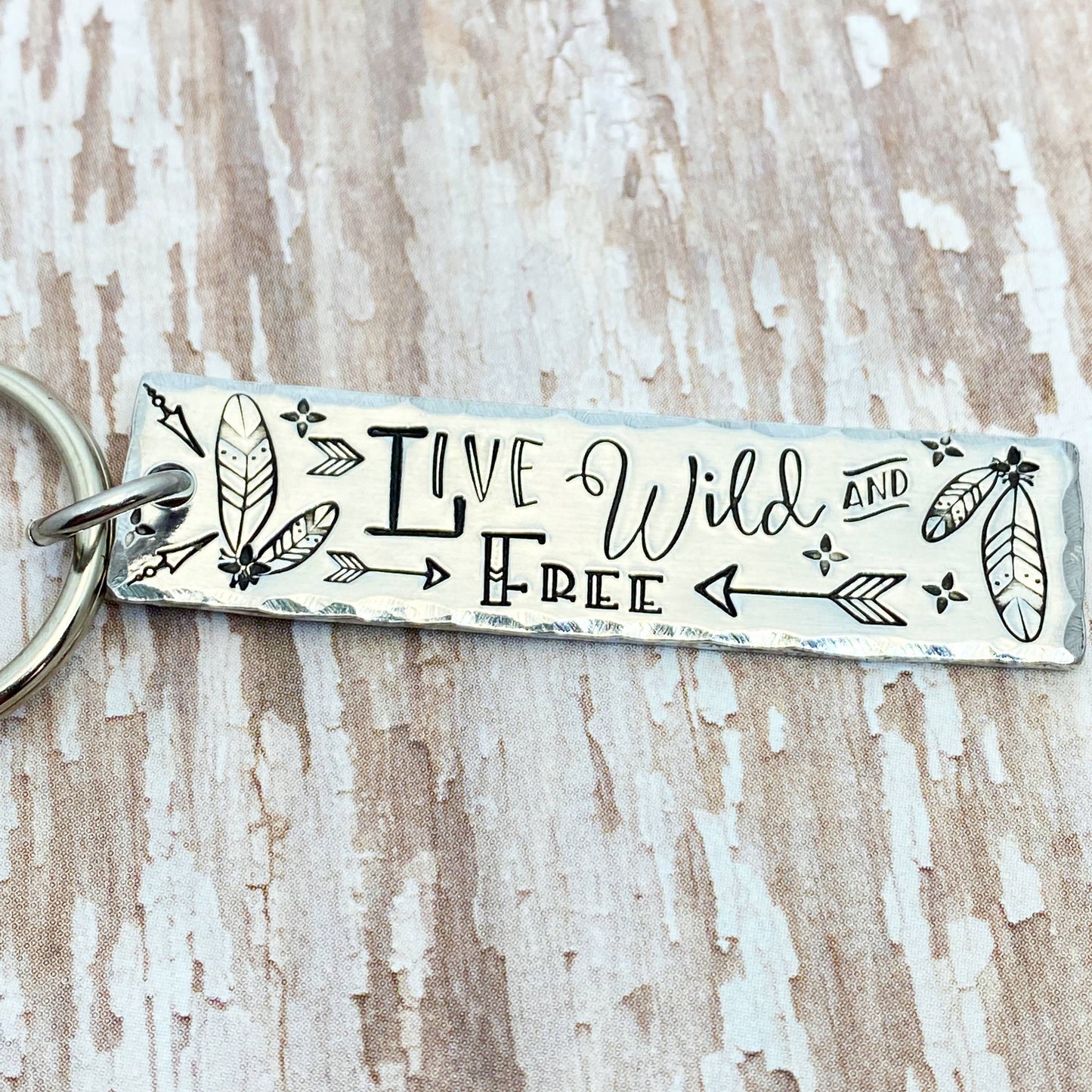 Live Wild & Free Hand-Stamped Simple Tag Keychain