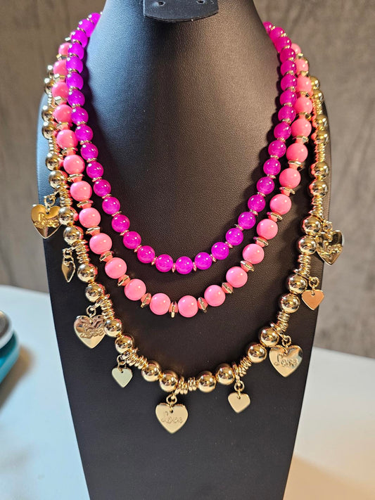 Charming Lilly Pulitzer Heart Pendant Layered Necklace Set