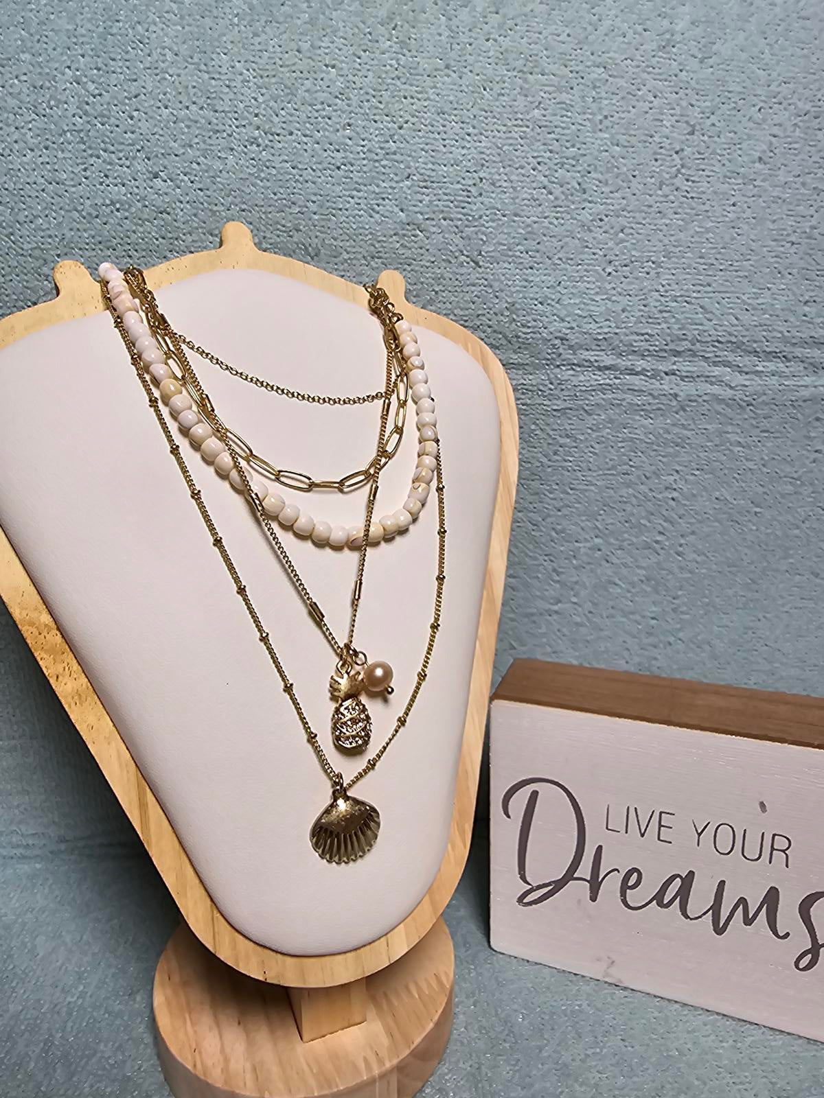 Elegant Tommy Bahama Layered Pearl & Gold Necklace