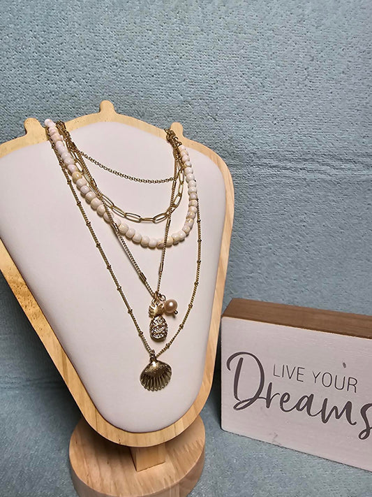Elegant Tommy Bahama Layered Pearl & Gold Necklace