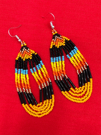 Black Fire Seed Beaded Necklace Earrings Bear Paw Beadwork