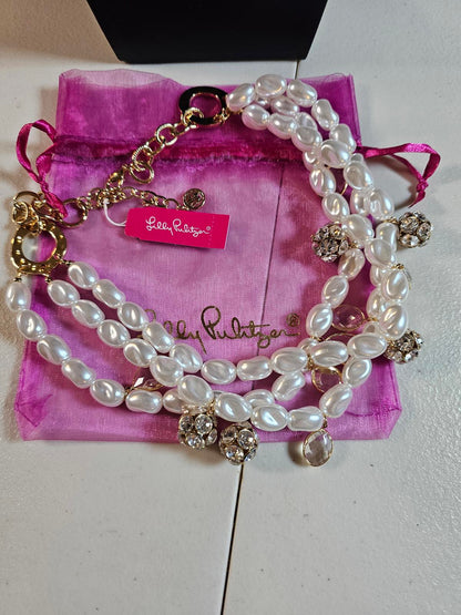 Elegant Triple Strand Faux Pearl Necklace with Crystal Accents