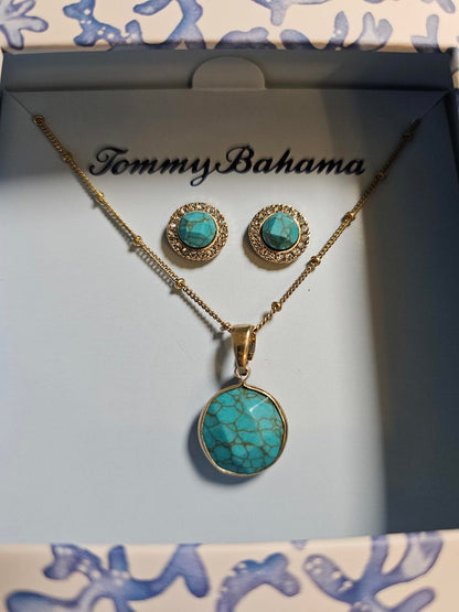 Tommy Bahama Turquoise Jewelry Set - Pendant Necklace & Earrings