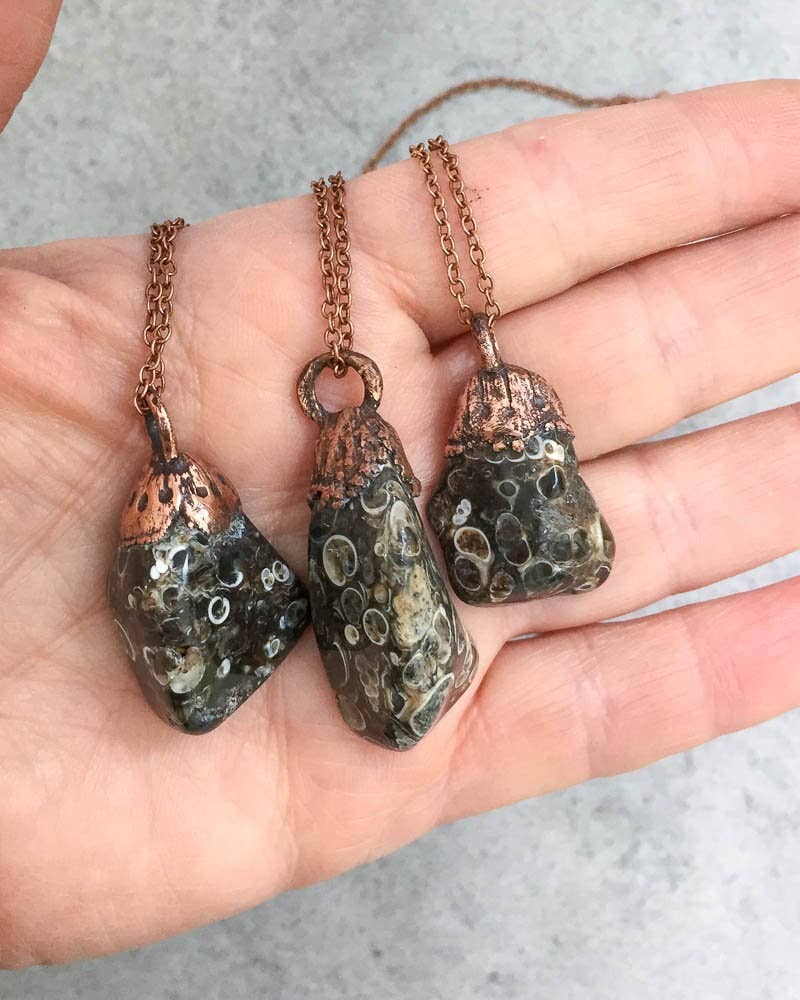 Fossil Turritella Agate Copper Electroformed Pendant