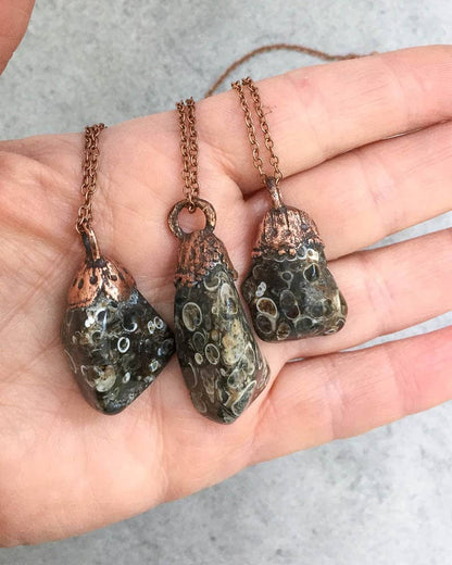 Fossil Turritella Agate Copper Electroformed Pendant