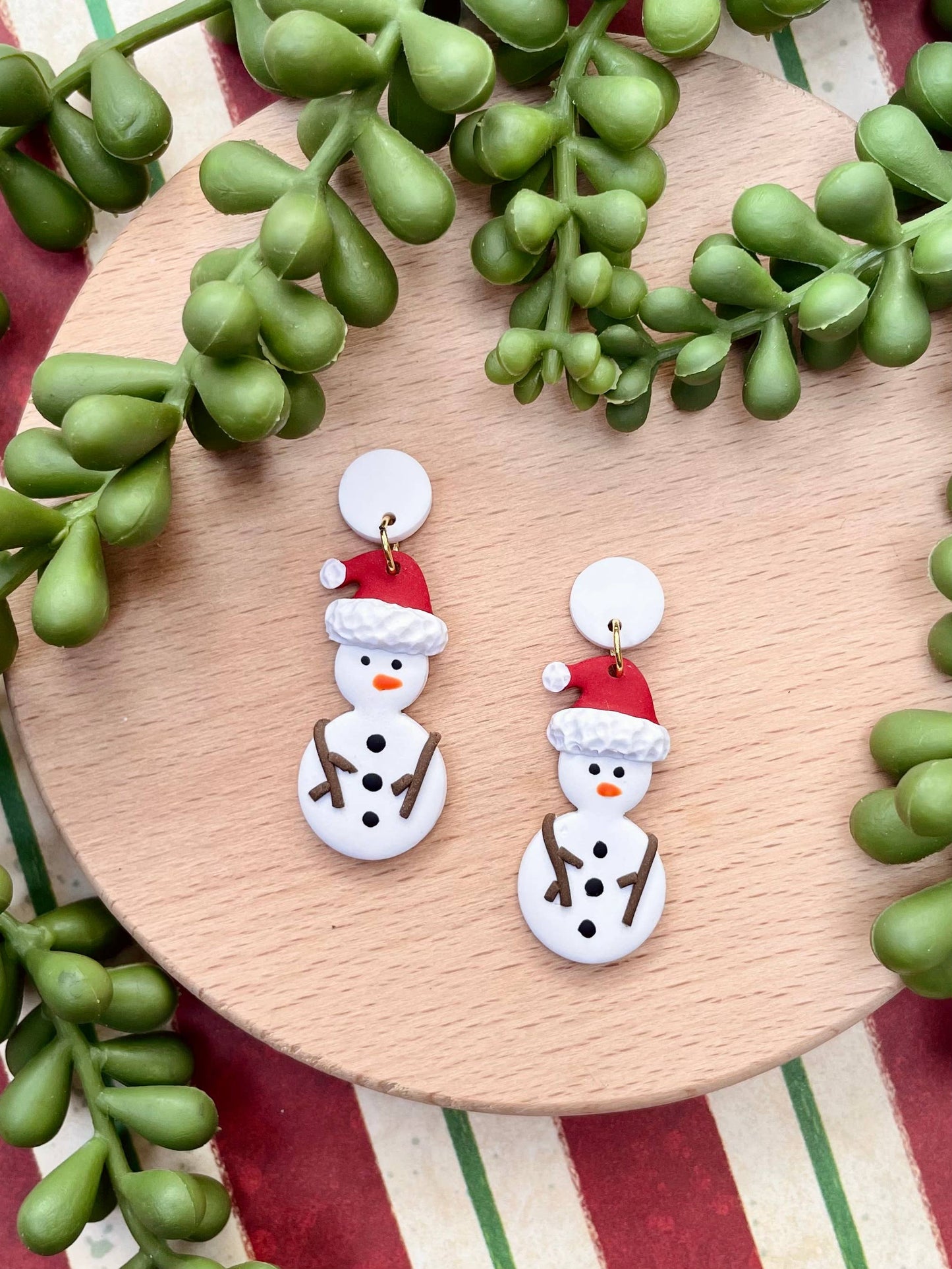 Snowman Christmas winter clay dangle earrings