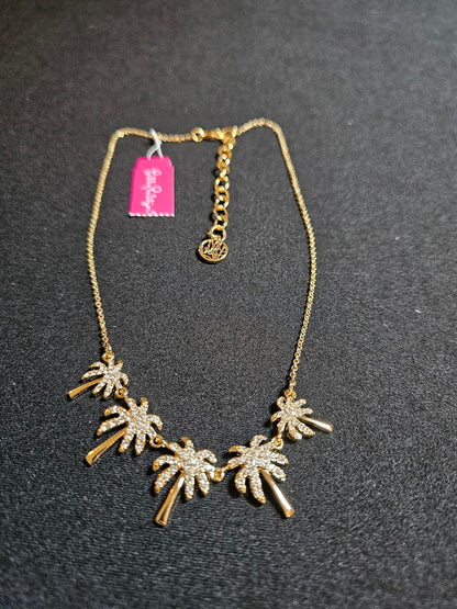 Gold Palm Tree Lilly Pulitzer Necklace with Sparkling Accents