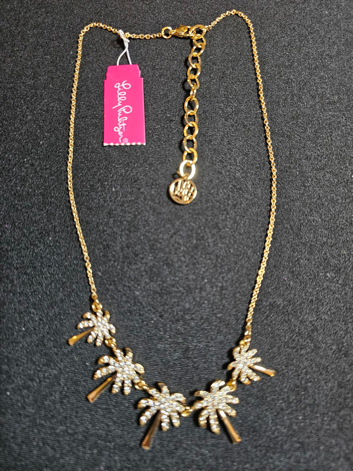 Gold Palm Tree Lilly Pulitzer Necklace with Sparkling Accents