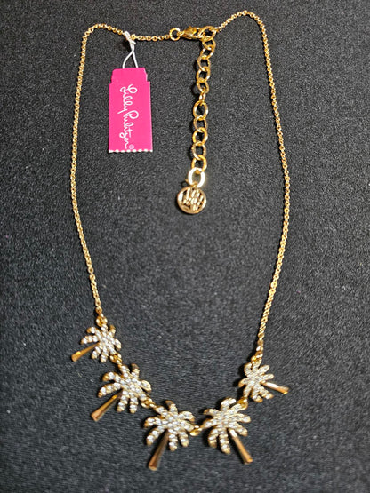Gold Palm Tree Lilly Pulitzer Necklace with Sparkling Accents