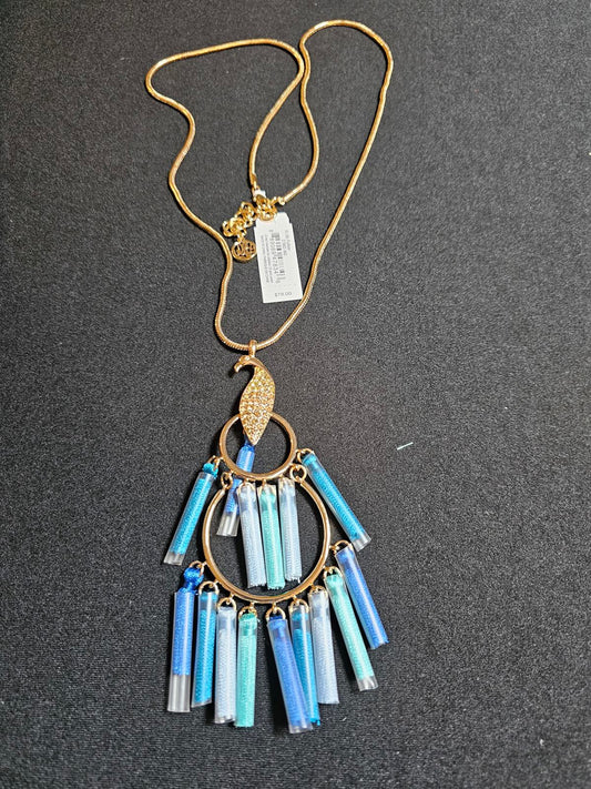 Elegant Blue Peacock Statement Tassle Necklace by Lilly Pulitizer