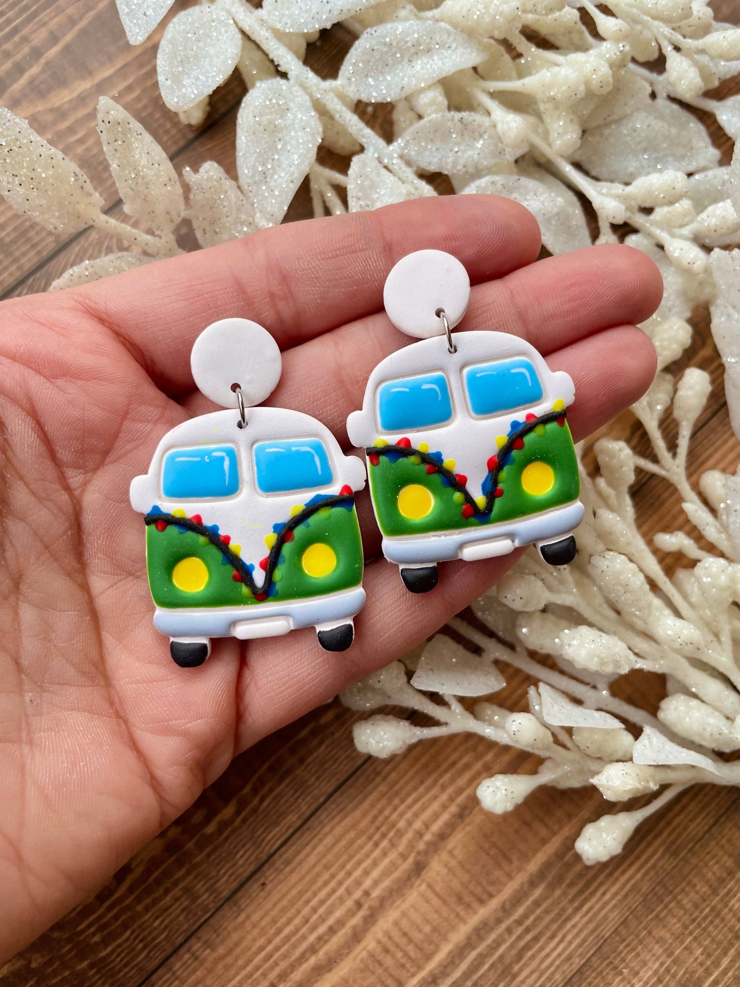 Christmas hippie van handmade polymer clay dangle earrings