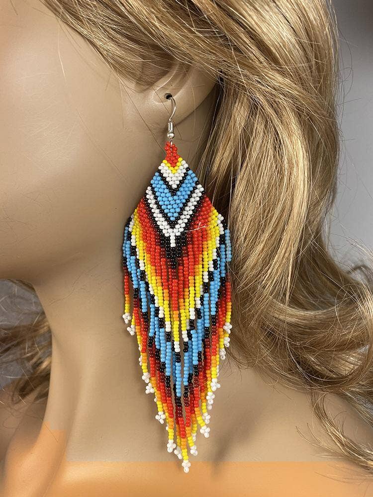 BEADS CORNER - Handmade Beaded Native Style Big Sun Colors Hook Earrings