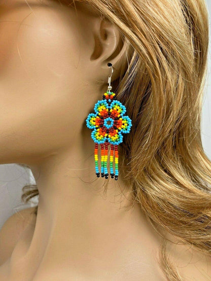 Native Style Handmade Ethnic Flower Turquoise Beaded Chandel