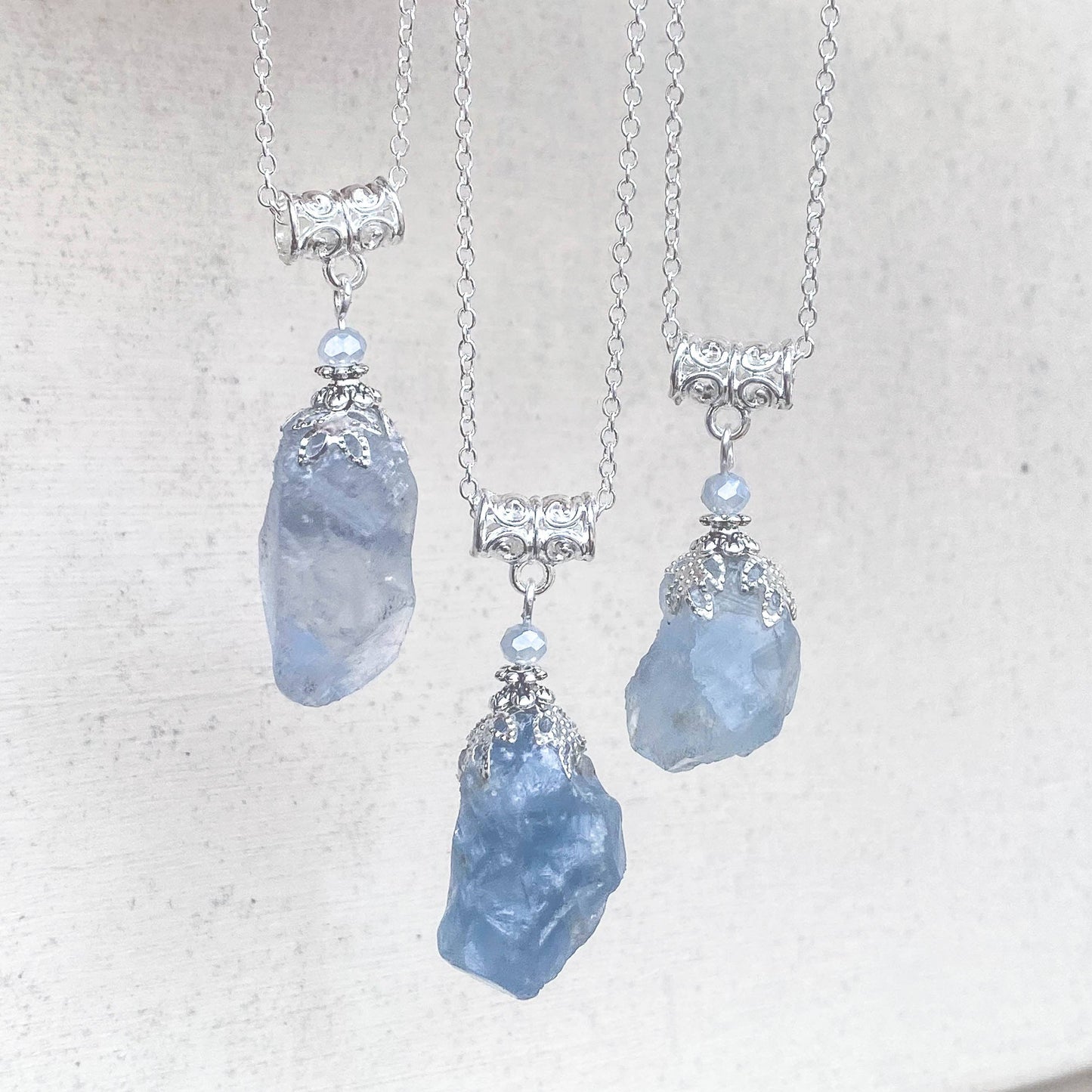 Raw Celestite Pendant, Angelic Communication Healing Energy